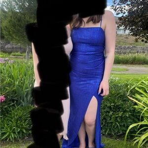 le chateau Royal Blue Sparkle Spaghetti-Strap Prom Dress